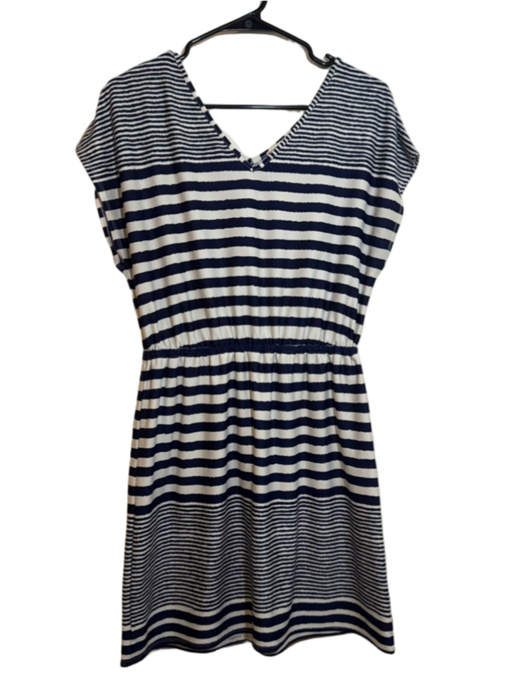 Pink Rose Navy White Striped Dress Medium